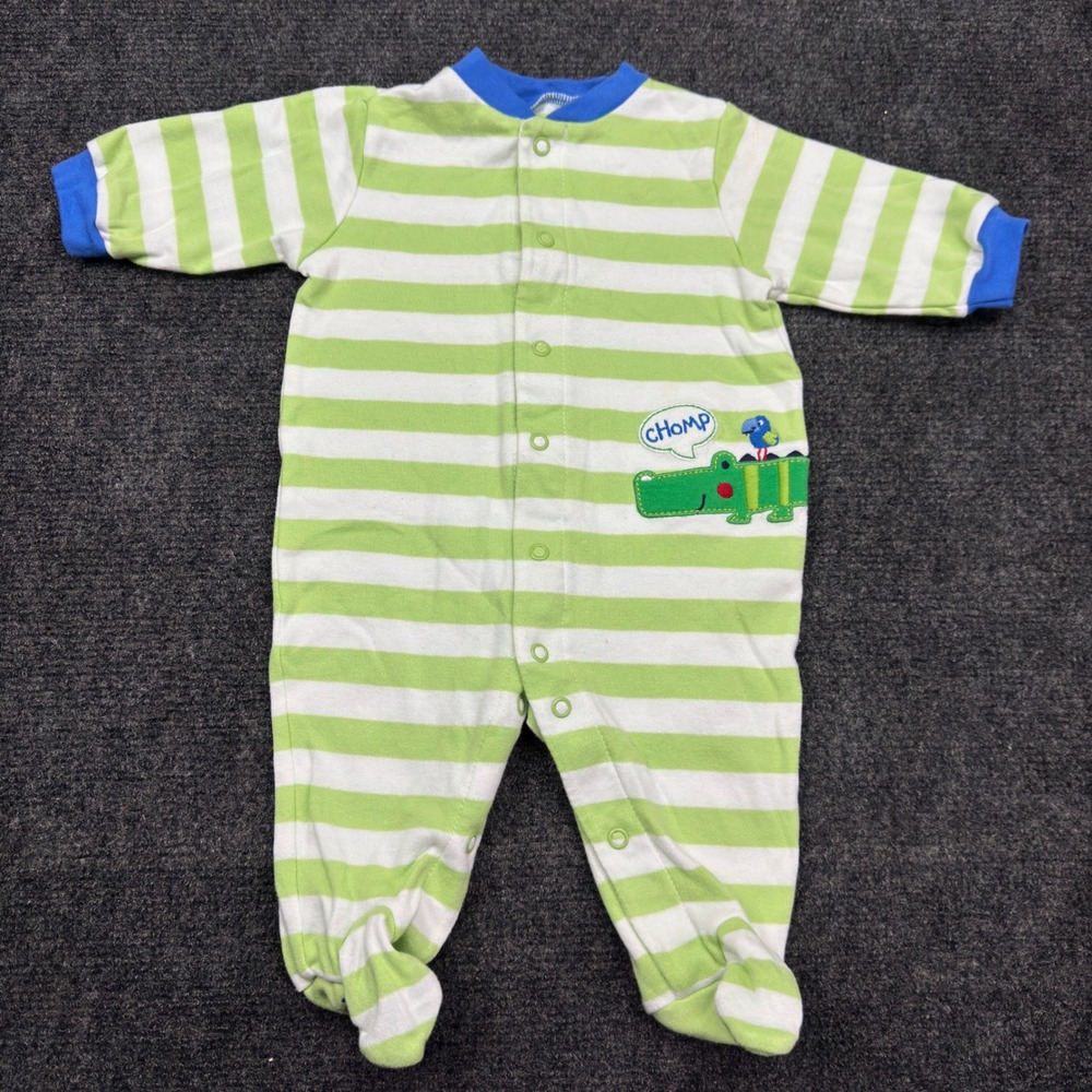Carters Baby Boy 3M Green White Striped Alligator Later Gator Footed Sleeper